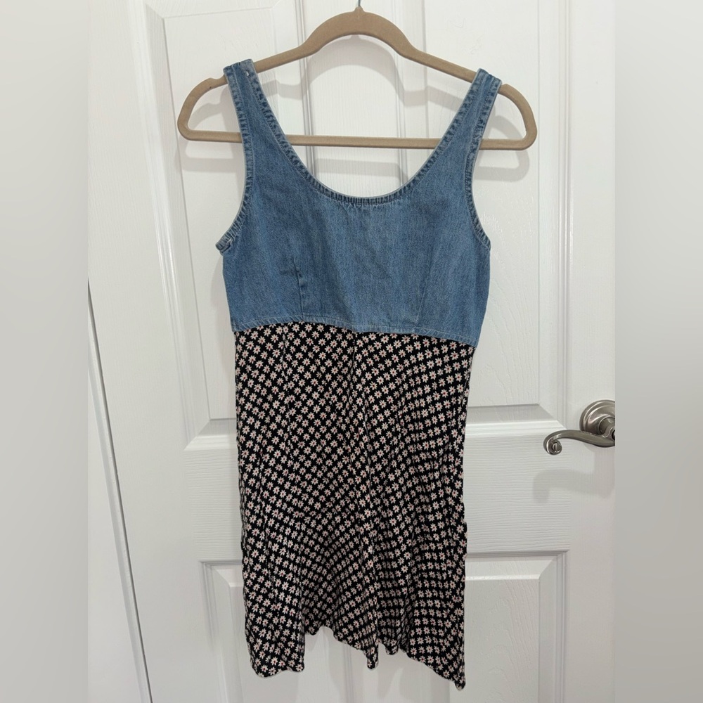 Stylish Denim and Black Patterned Mini Dress